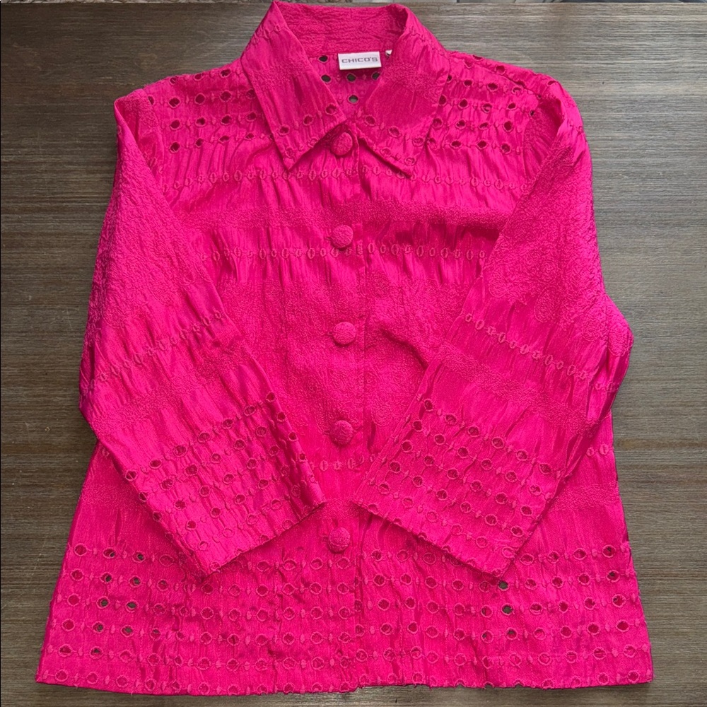 Chico's Women Pink 3/4 Sleeve Blouse